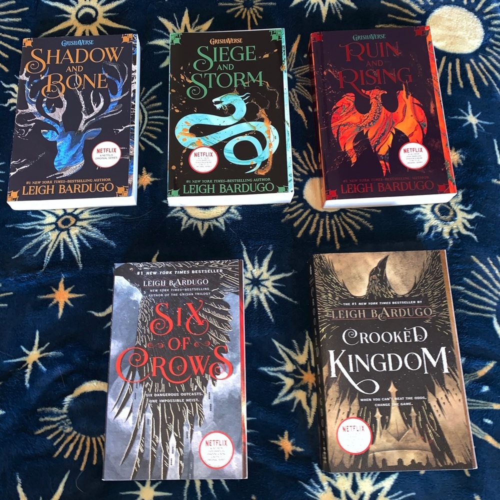 Shadow and Bone trilogy + Six of Crows series by Leigh Bardugo